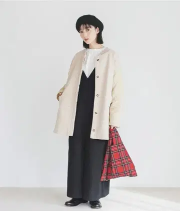 미사용 새상품 ] 루피리안 울 라이크 소매 퀼트 블루종 (오트밀 나츄란