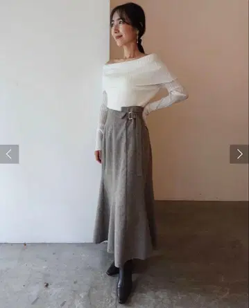 네프 트위드 라펠 머메이드 스커트