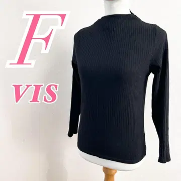 VIS 비스 블랙 긴팔 리브 니트 스웨터 F 깔끔한 면 폴리