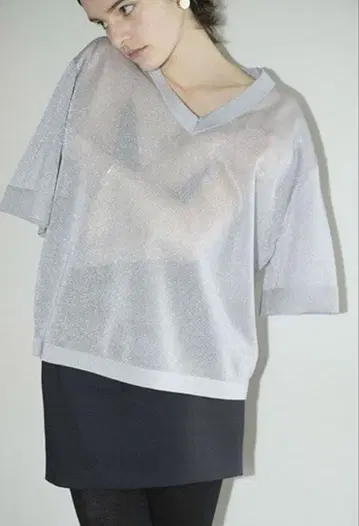 CLANE SHEER V NECK KNIT TOPS 1
