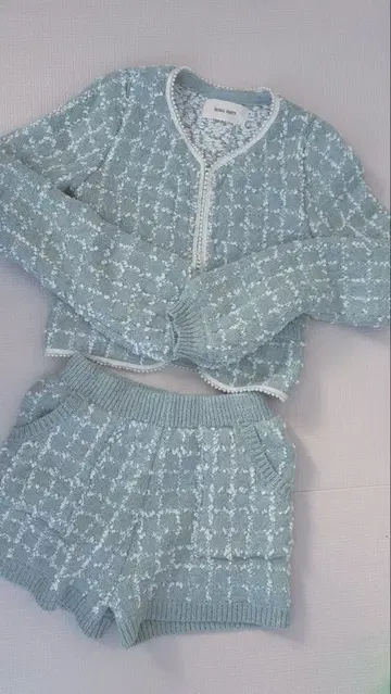 펄 트위드 니트 셋업 블루
