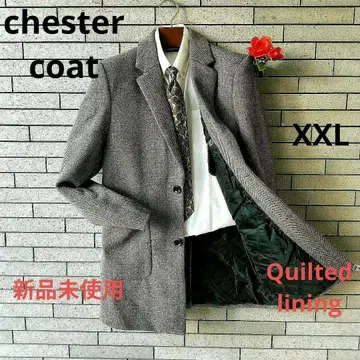 미사용 새상품 체스터 코트 헤링본 안감 퀼팅 모카 브라운 XXL