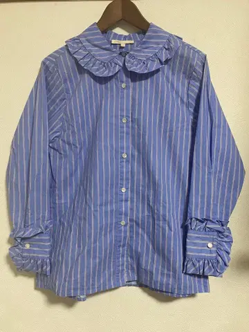 Maje (마쥬) 프릴 카라 부착 스트라이프 셔츠