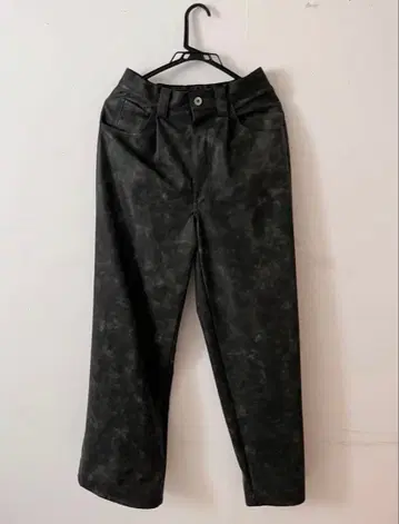 Soerte 다크 그린 합성 피혁 와이드 팬츠