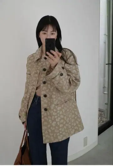 미사용 CLANE 린넨 레오파드 자켓 베이지