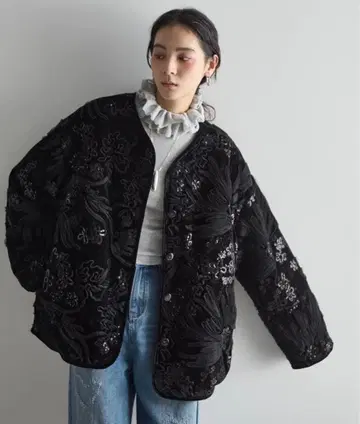 더 용 퀼트 라이닝 레이시 벨로아 블루종