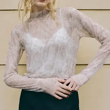 에이미 이스트 월 프린트 시어 상의 세트 베이지 블랙