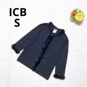 아이씨비 7부 소매 퍼 장식 니트 가디건 울 100% 가을/겨울 포멀