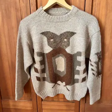 올빼미 패턴 긴팔 니트 스웨터