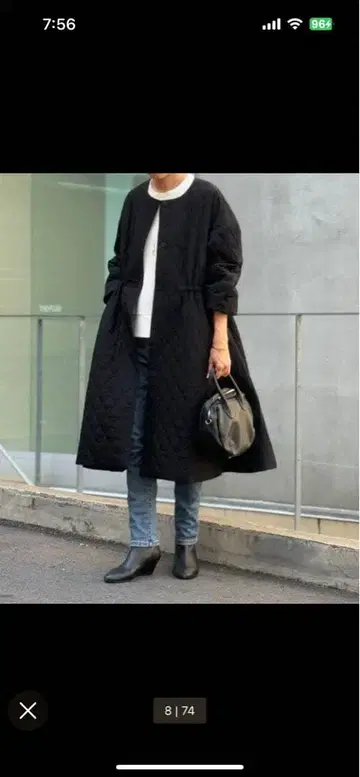 [새상품급] 블랙 퀼팅 롱 자켓