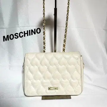 [ MOSCHINO ] 모스키노 하트 퀼팅 가죽 숄더백 화이트