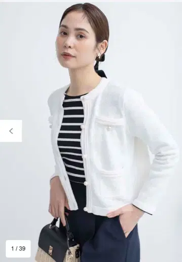 18040엔 쿠미쿄쿠L 미니부 크레 트위드 니트 자켓 아이보리 계열