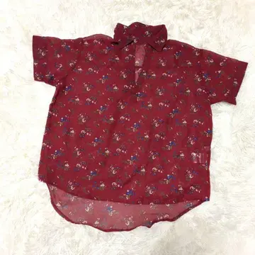 BROWNY (브라우니) 쉬폰 블라우스 미니 꽃무늬 스키퍼 반팔 보르도