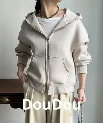 DouDou 본딩 지퍼 후드티 아이보리