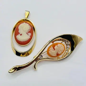 카메오 CAMEO 펜던트 브로치 골드 2세트