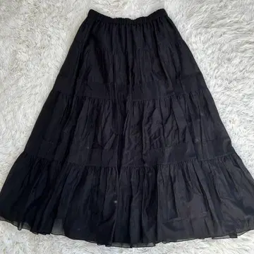 [새상품급] ANAYI 아나이 코튼 실크 클론 티어드 스커트 블랙