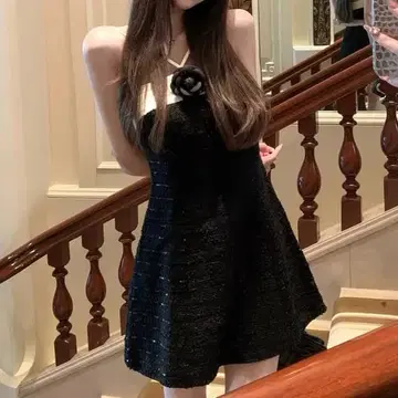 한국 패션 A라인 트위드 스팽글 미니 드레스 캬바쿠라