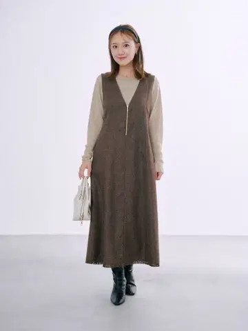 cohina 트위드 프론트 지퍼 오버롤 스커트 short