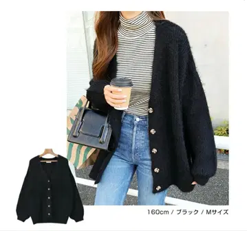 and me 가디건 페더 얀 블랙 M 사이즈