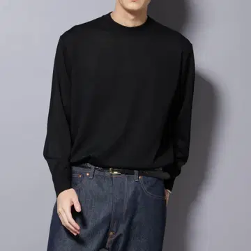 나노 유니버스 보풀레스 니트 새상품 블랙 파인 게이지 크루넥 스웨터 S