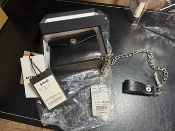 Schott 블랙 가죽 접이식 지갑 월렛 체인 포함