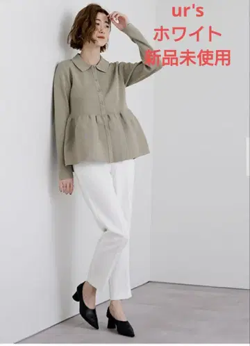ur's 허리 페플럼 폴로 니트 가디건 화이트 M 미사용 새상품