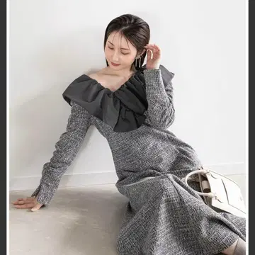 randa 빅 칼라 플레어 원피스 트위드