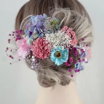 머리 장식 성인식 졸업식 결혼식 화이트 핑크 보라색 미즈히키