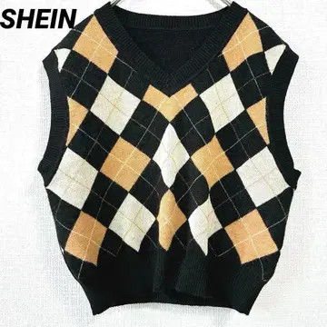 216 쉬인 슬리브리스 니트 베스트 아가일 패턴 다이아 가을/겨울