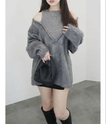 Reurie' 레이어드라이크 오프숄더 니트