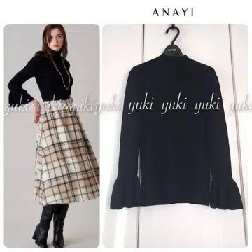 ANAYI 울 리브 플레어 슬리브 터틀 풀오버 블랙