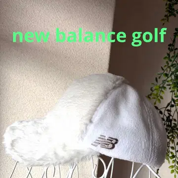 뉴발란스 퍼 플리스 캡 화이트 겨울 골프 실버 로고