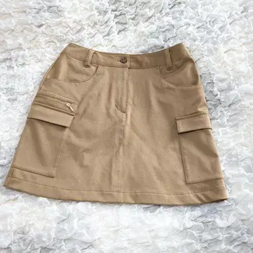 베이지 미니 스커트 지퍼 포켓 포함