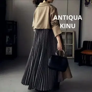 안티카 Antiqua 스프링 코트 뒷면 체크 플리츠 베이지 계열