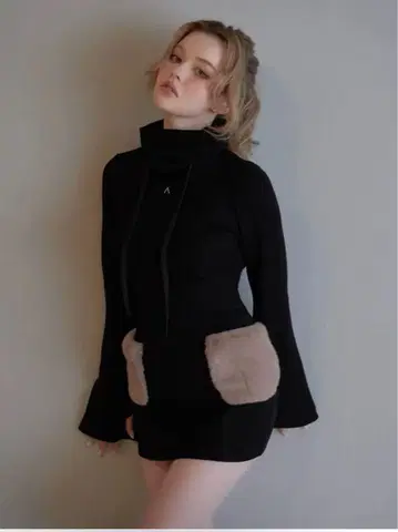 andmary Fur pocket mini dress