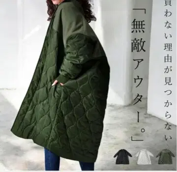 이소재 롱 코트 카키 빅 사이즈 퀼팅 아우터 롱 경량