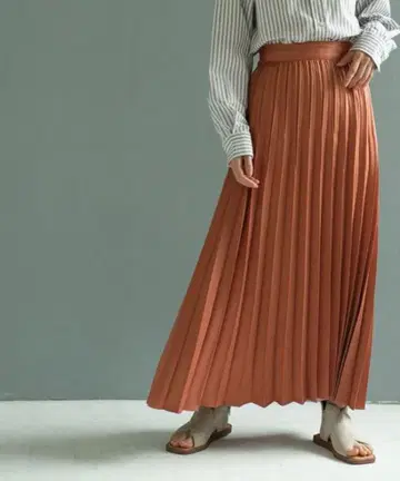 coen 택 포함 새상품 오렌지 플리츠 롱 스커트 M 사이즈