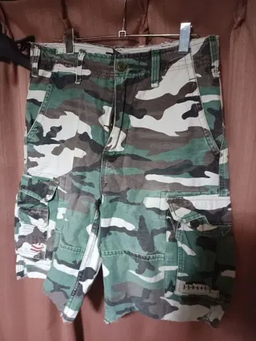 Abercrombie 피치 아바클로 극서 캔버스 카모플라쥬 카고 숏 팬츠