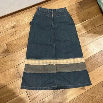 데님 체크 절개 롱 스커트 고양이 시즌 플래닝