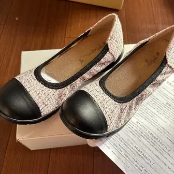 랙랙 공중 트위드 플랫슈즈 23.0cm 핑크 계열 블랙