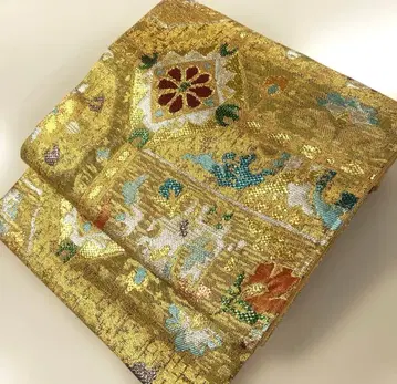 니시진 제작 완성 후쿠로 오비 리본박 금색 바탕 빨간색 블루 예복용