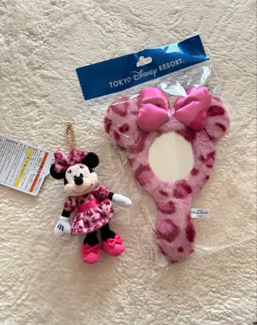 새상품 미니 봉제 인형 키링 레오파드 무늬 거울 디즈니