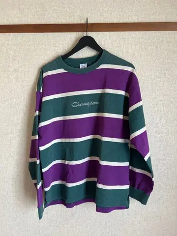 Champion 스트라이프 긴팔 트레이닝복 보라색 그린