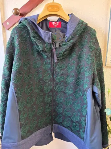 오레보라 후드 부착 후드티 그린/그레이 새상품급