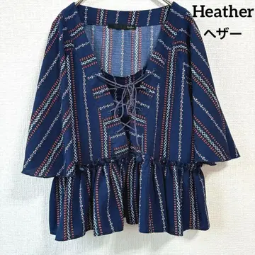 218 헤더 5부 기장 상의 블라우스 페플럼 스트라이프 흔들림 프릴