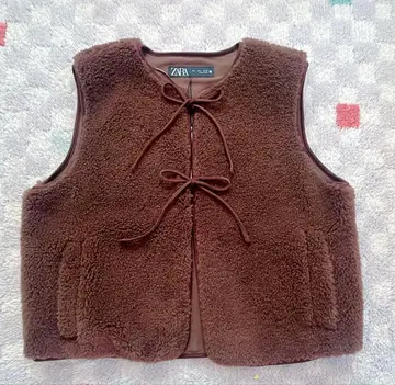 ZARA 브라운 플리스 베스트 L 보아 베스트 브라운