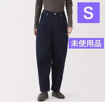 무인양품 나무 열매에서 만든 카폭 혼방 데님 배럴 팬츠 S 다크 네이비