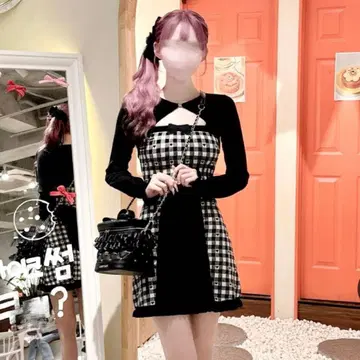 백리본 x 깅엄 하트 앙상블 원피스