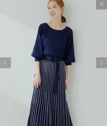 배색 니트 플리츠 원피스