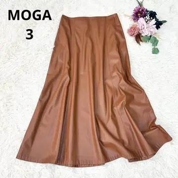 MOGA 모가 인조 가죽 롱 스커트 브라운 카멜 A라인 맥시 길이